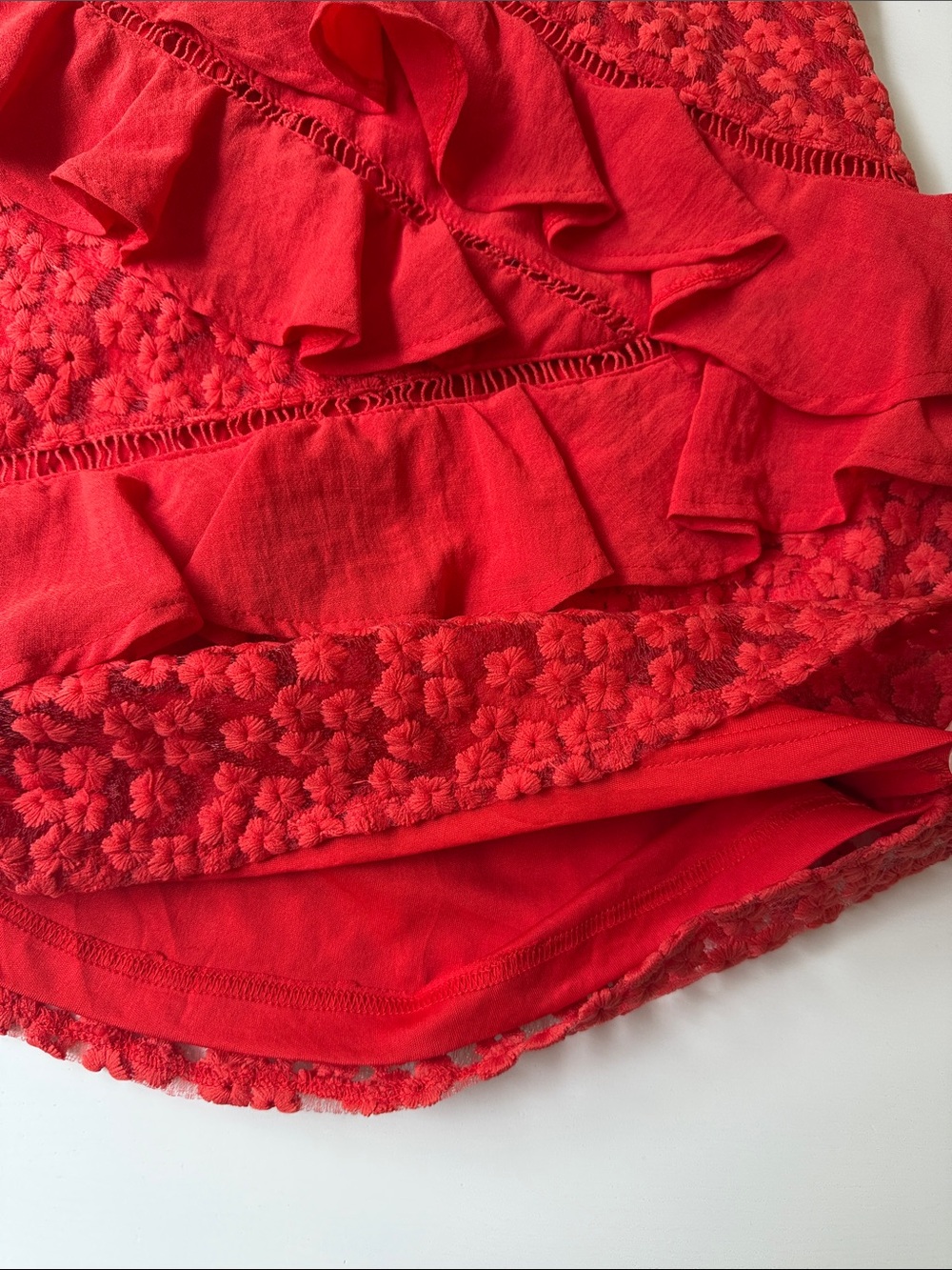 Strapless Red Ruffle Lace Mini Dress - Picture 4 of 10